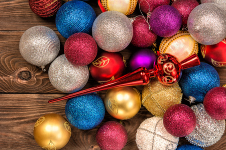 Beautiful bright New Years toys of different colors close-upの写真素材