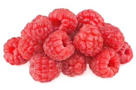 ripe raspberries isolated on white background close upの写真素材