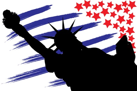 illustration NY Statue of Liberty against a flag of USAの写真素材