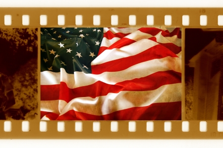 vintage 35mm with old USA flagの写真素材