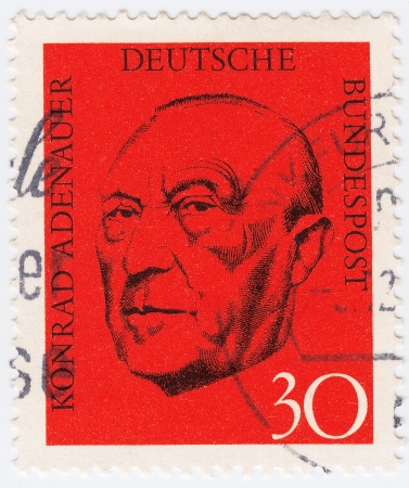 GERMANY - CIRCA 1992  stamp printed in the Germany, show Chancellor Konrad Adenauer, circa 1992のeditorial素材