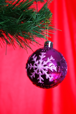 Christmas tree with ball against red backgroundの写真素材