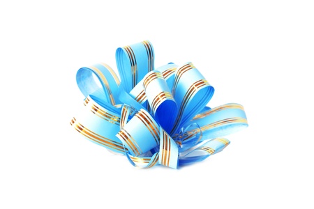 blue bow isolated on whiteの写真素材