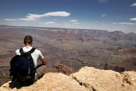 man in Grand Canyon, Arizona, USAの写真素材