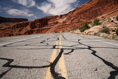 Road in the desert, Arches National Park in Utah, USAの写真素材