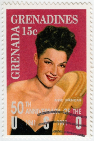 GRENADA - CIRCA 1991 : stamp printed in Grenada shows Ann Sheridan American film actress, circa 1991のeditorial素材