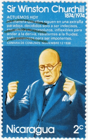 NICARAGUA - CIRCA 1974 : stamp printed in Nicaragua shows Winston Churchill, circa 1974のeditorial素材