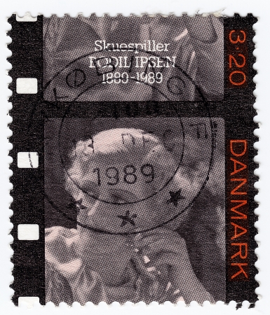 DENMARK - CIRCA 1989 : stamp printed in Denmark shows Bodil Ipsen Danish actress and film director, circa 1989のeditorial素材