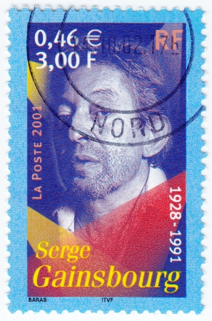 FRANCE - CIRCA 2001  stamp printed in France shows Serge Gainsbourg, circa 2001のeditorial素材
