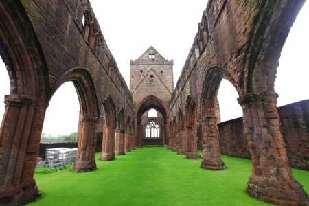 Sweetheart Abbey, ruined Cistercian monastery near to the Nith in south-west Scotland, UKの写真素材