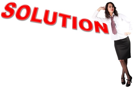 Businesswoman with word isolated on white, concept pictureの写真素材