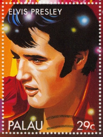PALAU - CIRCA 2000   Stamp printed in Palau shows actor and rock and roll singer Elvis Presley, circa 2000のeditorial素材
