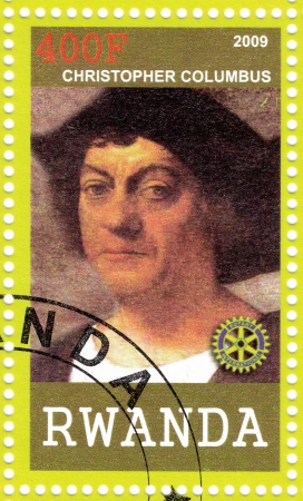 RWANDA - CIRCA 2009 : stamp printed in Rwanda shows portrait of Christopher Columbus, circa 2009のeditorial素材