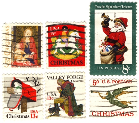 rare classical Collectible stamps USA with christmas pictureの写真素材