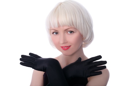 lovely woman in gloves isolated on white