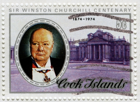 COOK ISLANDS - CIRCA 1974 : Stamp printed in Cook Islands of Centenary Winston Churchill great prime minister in UK, circa 1974 のeditorial素材