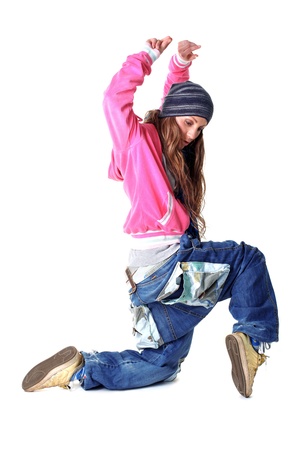 cool modern woman dancer isolated on whiteの写真素材