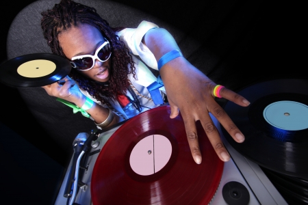 cool afro american DJ in actionの写真素材