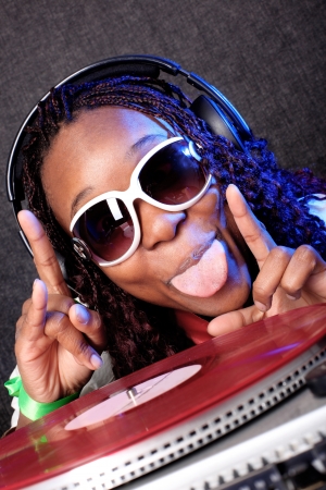 funny afro-american DJの写真素材