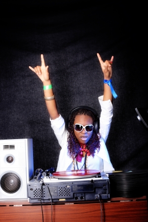 cool afro american DJ in actionの写真素材