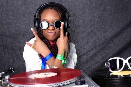 cool afro american DJ in actionの写真素材