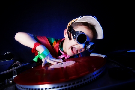 cool kid DJ in actionの写真素材