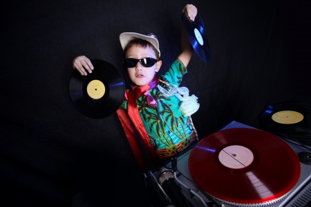 cool kid DJ in actionの写真素材