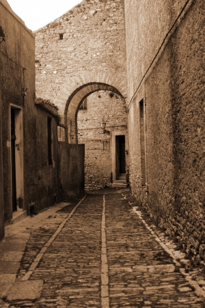 old Italy ,Sicily, highlands, fog in Eriche cityの写真素材