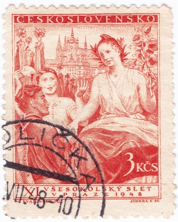 CZECHOSLOVAKIA - CIRCA 1948: stamp printed in Czechoslovakia show event in  Prague, circa 1948 のeditorial素材