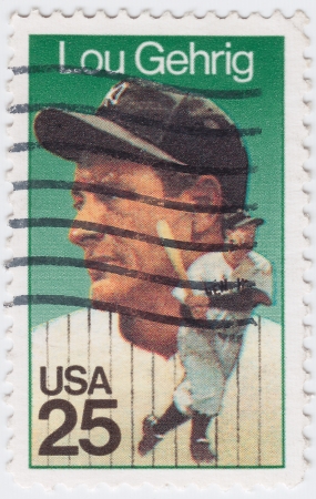 USA - CIRCA 1953 : stamp printed in USA shows Lou Gehrig American Major League Baseball first baseman, circa 1953のeditorial素材