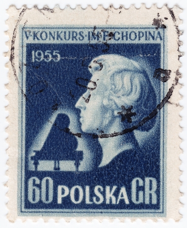 POLAND - CIRCA 1955: stamp printed in Poland shows   composer Frederic Chopin, circa 1955