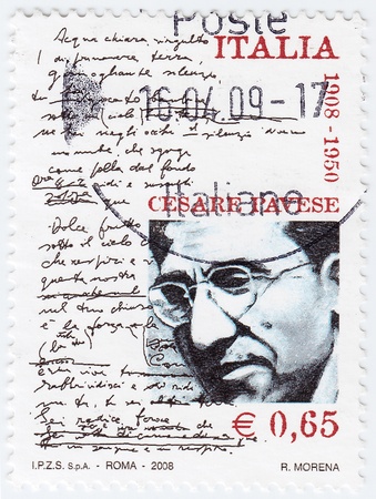 ITALY - CIRCA 2008: stamp printed in Italy shows poet and writer Cesare Pavese, circa 2008 のeditorial素材