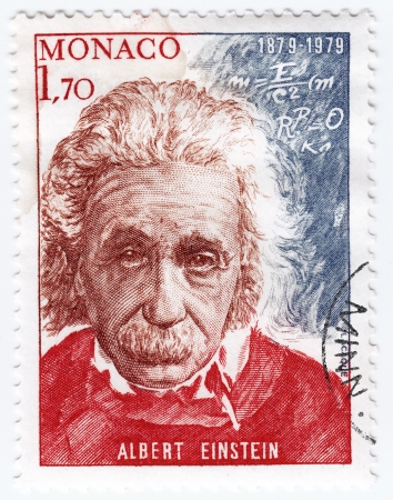 MONACO - CIRCA 1989 : stamp printed in Monaco shows Physicist Albert Einstein, circa 1989のeditorial素材