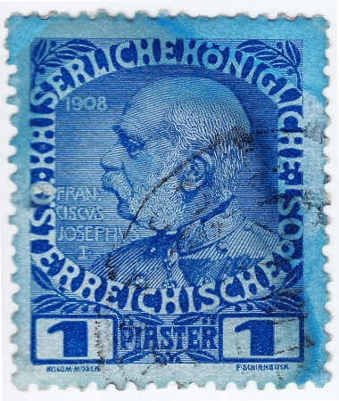 AUSTRIA - CIRCA 1908 : stamp printed in Austria, shows Franz Joseph I of Austria, circa 1908 のeditorial素材