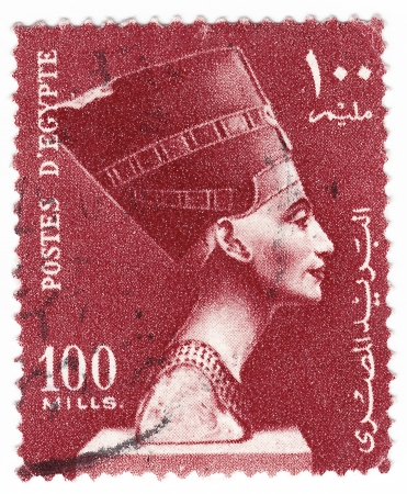 EGYPT - CIRCA 1980 : stamp printed in Egypt shows bust of Queen Nefertiti , circa 1980のeditorial素材