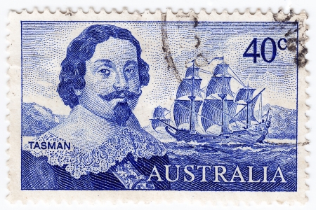 AUSTRALIA - CIRCA 1970 : stamp printed in Australia showing Abel Janszoon Tasman great explorer, circa 1970のeditorial素材