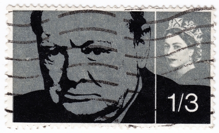 UK - CIRCA 1965 : stamp printed in UK showing Winston Churchill nd queen Elizabeth (R), circa 1965
