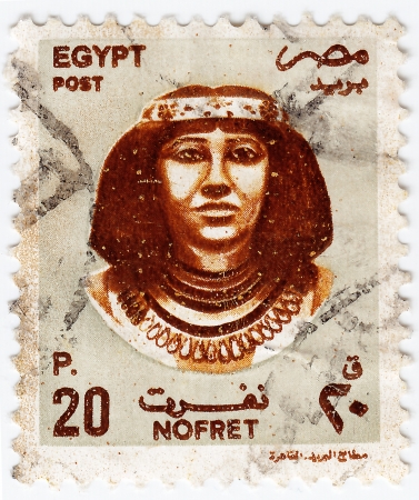 EGYPT - CIRCA 2000 : stamp printed in Egypt shows Queen Nefertiti was an Great Royal Wife of the Egyptian pharaoh Akhenaten, circa 2000のeditorial素材
