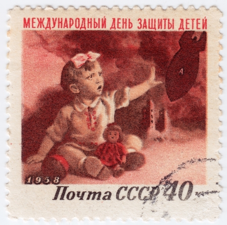 RUSSIA - CIRCA 1958 : Stamp printed in Russia show International Children's Day, circa 1958のeditorial素材