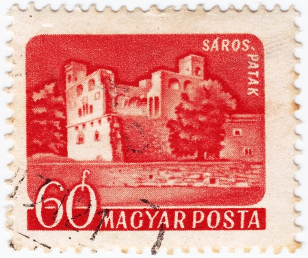 HUNGARY - CIRCA 1960 :stamp printed in HUNGARY shows Sarospatak castle in a town in Borsod-Abauj-Zemplen county, northern Hungary, circa 1960のeditorial素材