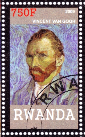 RWANDA - CIRCA 2009: Stamp printed in Rwanda shows Vincent Van Gogh - great Dutch Post-Impressionist painter, circa 2009のeditorial素材