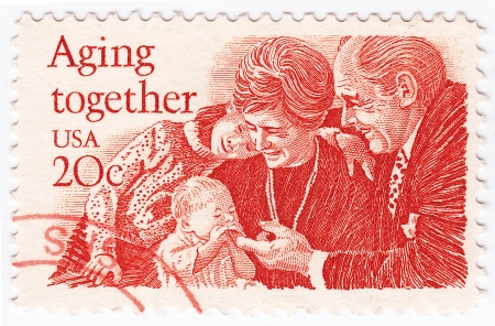 USA - CIRCA 1950   stamp printed in USA with happy family in Aging Together, circa 1950