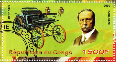 CONGO - CIRCA 2009: stamp printed in Congo showing Karl Benz vs her car, circa 2009のeditorial素材