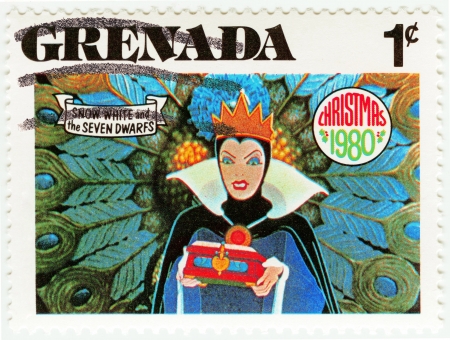 GRENADA - CIRCA 1980 : stamp printed in Grenada shows Snow White and The Seven Dwarfs cartoon at Christmas, circa 1980のeditorial素材