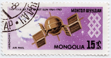 MONGOLIA - CIRCA 1965 : Stamp printed in Mongolia  shows the soviet explorations space, circa 1965のeditorial素材