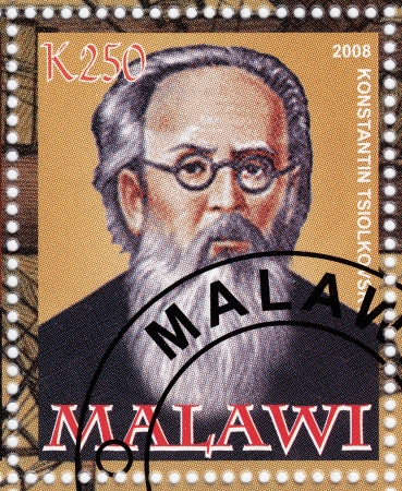MALAWI - CIRCA 2008   Konstantin Tsiolkovsky - russian engineer , creator space rocket, circa 2009のeditorial素材