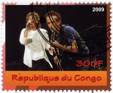 CONGO - CIRCA 2007   stamp printed in Congo with Mick Jagger and Keith Richards from music group Rolling Stones, circa 2007のeditorial素材