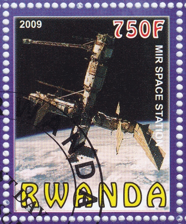 RWANDA - CIRCA 2009   stamp printed in Rwanda shows Mir space station, circa 2009のeditorial素材