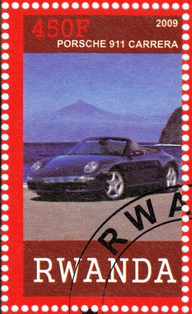 RWANDA - CIRCA 2009: stamp printed in Rwanda shows Porshe 911 Carrera Car, circa 2009のeditorial素材