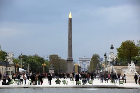 FRANCE - APRIL 27   Luxor Obelisk and triumphal arch at Tuileries Garden  Jardin des Tuileries was created by Catherine de Medicis in 1564, Paris, France April 27, 2013のeditorial素材